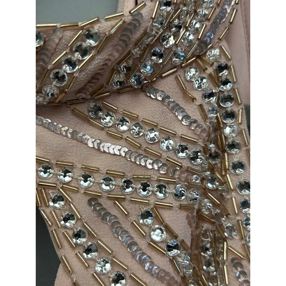 Lipsy London Dress Women 14 Blush Pink Halter Embellished Tiered Chiffon Party - Picture 8 of 11